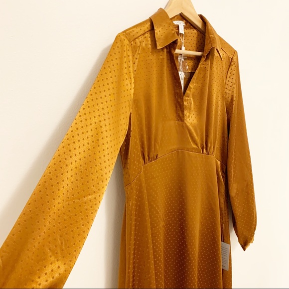 NWT New Spense Polka Dot V Neck Gold Midi Dress 12 - Picture 3 of 7